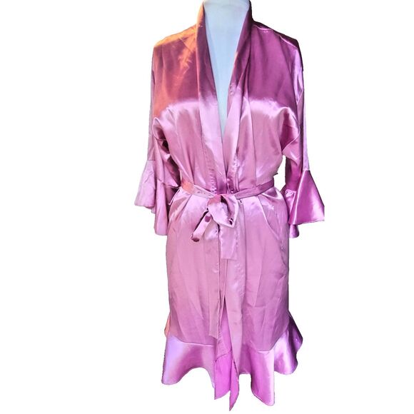 Pink Satin Ruffle Robe One Size "Laura" - Picture 1 of 3
